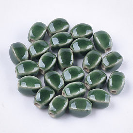Perles en porcelaine manuelles, style de porcelaine émaillée lumineux, ovale