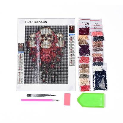 Kit de peinture au diamant bricolage sur le thème du crâne d'halloween, comprenant, strass de résine, stylo collant diamant, plateau, colle d'argile, pince à épiler