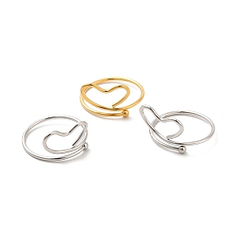 201 Stainless Steel Wrapped Fing Rings for Women, Hollow Heart