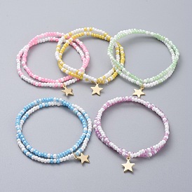 Bracelets extensibles en perles de rocaille pour enfants, bracelets empilables, avec breloques en laiton étoilé