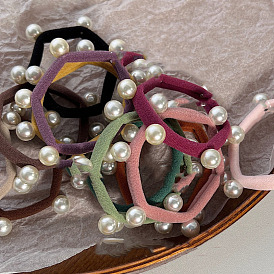 Hexagon Cloth Elastic Hair Accessories, Plastic Imitation Pearl Bead Hair Ties, for Girls or Women