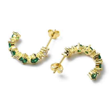 Rhinestone Curved Bar Stud Earrings, Rack Plating Brass Jewelry, Lead Free & Cadmium Free