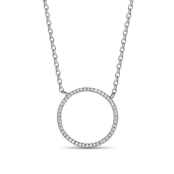 SHEGRACE Simple Design 925 Sterling Silver Pendant Necklaces, Micro Pave Grade AAA Cubic Zirconia Ring Pendant and Spring Ring Clasps