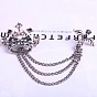 Crown & Cross with Chain Tassel Dangle Brooch Pin, Alloy Rhinestone Badge for Jackets Hats Bags