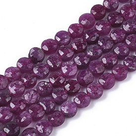 Natural Ruby/Red Corundum Beads Strands, Faceted, Flat Round