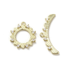 Brass Micro Pave Cubic Zirconia Toggle Clasps, Long-Lasting Plated, Flower