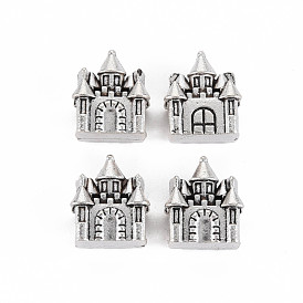 Tibetan Style Alloy European Beads Rhinestone Settings, Cadmium Free & Lead Free, House