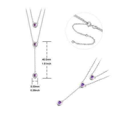 Двухъярусные ожерелья shegrace 925 из стерлингового серебра, с тремя круглыми фиолетовыми кулонами из циркония
