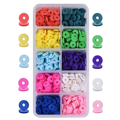 80 g 10 colores cuentas de arcilla polimérica hechas a mano, perlas heishi, para suministros de manualidades de joyería diy, disco / plano y redondo