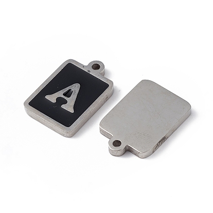 304 Stainless Steel Pendants, with Enamel, Stainless Steel Color, Rectangle with Letter.A~Z