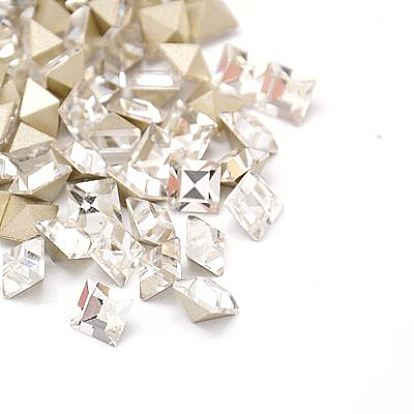 Glass Pointed Back Rhinestone Cabochons, Faceted Square