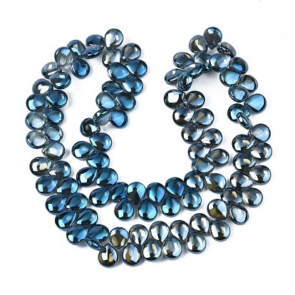 Electroplate Glass Beads Strand, Half Plated, Teardrop