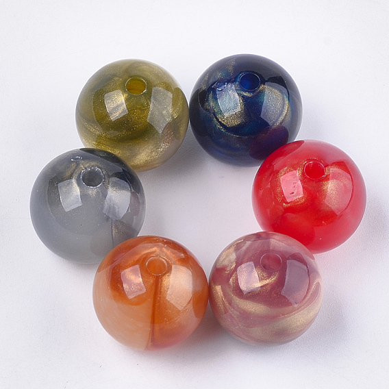 Imitation Gemstone Acrylic Beads, with Glitter Powder, Round