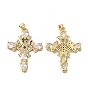 Rack Plating Brass Pave Cubic Zirconia Pendants, Lead Free & Cadmium Free, Real 18K Gold Plated, Long-Lasting Plated, Cross with Eye Pattern Charm