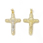 Rack Plating Eco-friendly Brass Pendants, Micro Pave Clear Cubic Zirconia, Long-Lasting Plated, Lead Free & Cadmium Free, Religion Crucifix Cross Charm