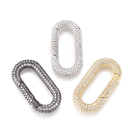 Brass Spring Gate Rings, with Cubic Zirconia, Oval