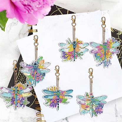 Flower Dragonfly DIY Diamond Painting Kit, Including Resin Rhinestones Bag, Diamond Sticky Pen, Tray Plate and Glue Clay and Metal Findings