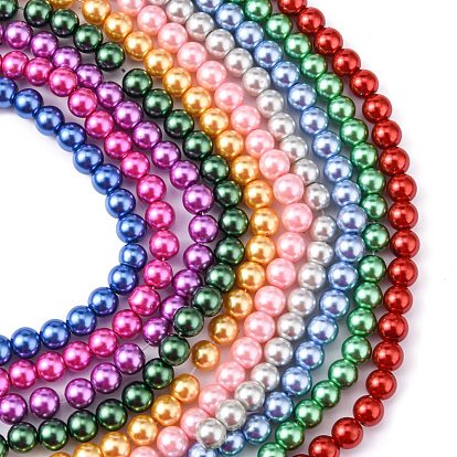 Cuisson peint perles de verre nacrées brins de perles rondes, 8~9mm, Trou: 1mm, Environ 105 pcs/chapelet, 31.4 pouce