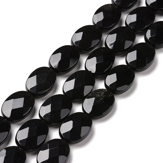 Natural Obsidian Beads Strands, Oval, Faceted