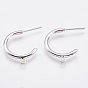 Brass Stud Earring Findings, Half Hoop Earrings, with Loop, Nickel Free