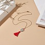 Glass Seed Braided Arrow with Tassel Pendant Necklace, Golden 304 Stainless Steel Jewelry for Women