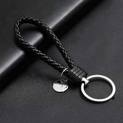 Porte-clés à tricoter en cuir pu, porte-clés bracelet, avec porte-clés en alliage plaqué platine