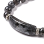 Natural Labradorite Stretch Bracelets, with Heart Charms