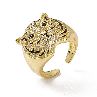 Clear Cubic Zirconia Tiger Open Cuff Ring, Rack Plating Brass Wide Ring for Women, Cadmium Free & Nickel Free & Lead Free