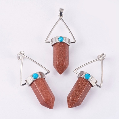 Mixed Gemstone Pointed Pendants, with Brass Findings, Bullet, Platinum