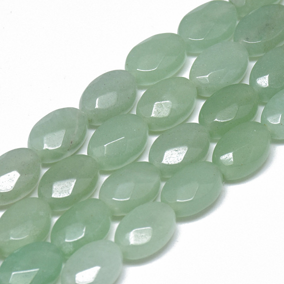Natural Green Aventurine Bead Strands, Faceted, Oval