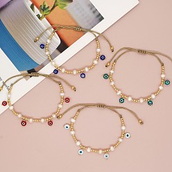 Bracelet à breloques en perles de verre et de perles fait à la main pour femmes avec un design unique d'yeux plats