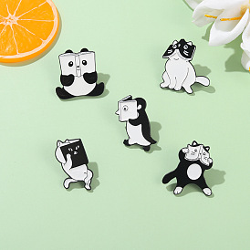 Adorable Reading Panda, Penguin and Cat Alloy Brooch Pin Set with Funny Black and White Enamel Badges