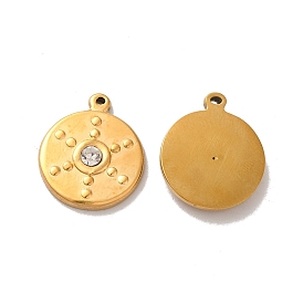 Ion Plating(IP) 304 Stainless Steel Pendants, with Crystal Rhinestone, Flat Round Charms
