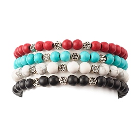 Ensemble de bracelets extensibles en perles rondes synthétiques turquoise (teintes), bijoux en pierre avec perles de fleurs pour femmes