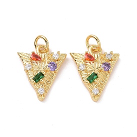 Triangle Brass Micro Pave Colorful Cubic Zirconia Pendants, with Jump Rings, Cadmium Free & Lead Free