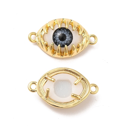 Evil Eye Resin Brass Connector Charms, Eye Link, Real 18K Gold Plated