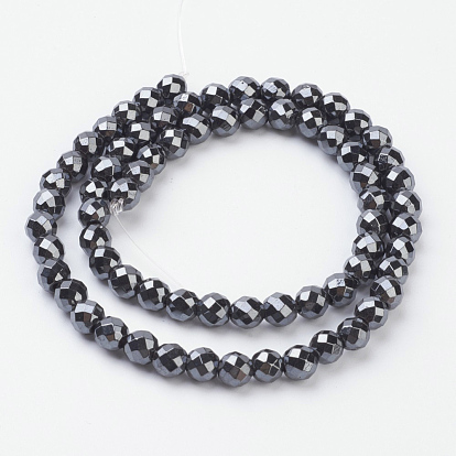 Non-Magnetic Synthetic Hematite Beads Strands, Faceted, Round, 4mm