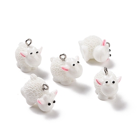Opaque Resin Pendants, with Platinum Tone Iron Loops, Sheep Charm