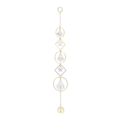 Electroplate Glass Star & Teardrop Window Hanging Suncatchers, Golden Brass Geometry with Horn Pendants Decorations Ornaments