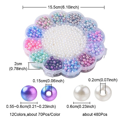 13 cuentas de perlas de imitación de plástico abs estilo, gradiente de perlas de sirena, rondo