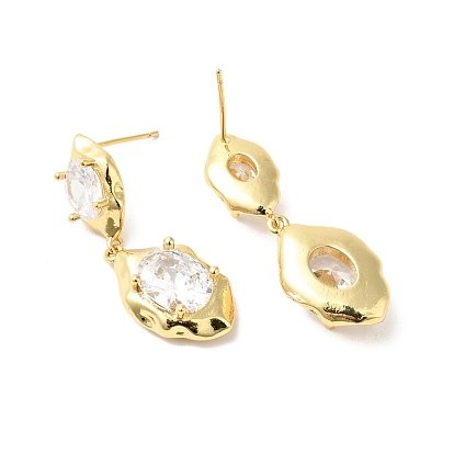 Boucles d'oreilles pendantes à double feuille avec zircone cubique transparente, bijoux en laiton pour femmes, sans cadmium et sans nickel et sans plomb