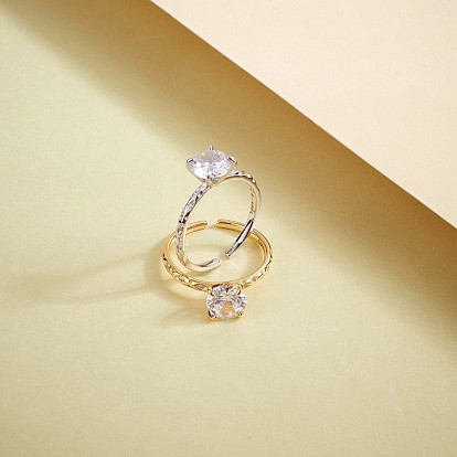 925 открытое кольцо-манжета из стерлингового серебра, тонкое кольцо в форме ромба из прозрачного кубического циркония для женщин