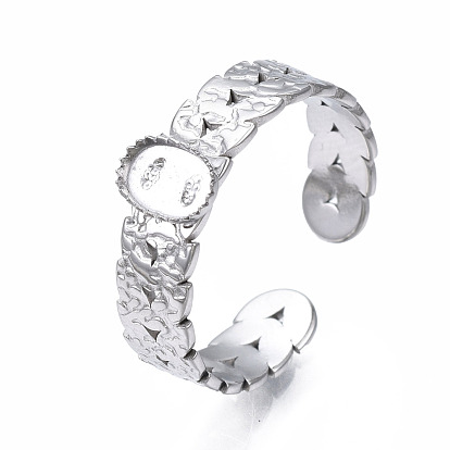 304 Stainless Steel Open Cuff Finger Ring Cabochon Settings, Oval