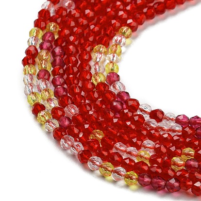 Brins de perles de verre de couleur dégradé transparent, perles multicolores segmentées, ronde à facettes