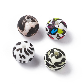 Silicone Beads, DIY Nursing Necklaces Making, Chewing Pendants For Teethers, Round with Leopard Print Pattern