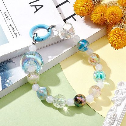 Décorations en résine, avec perles acryliques et anneaux à ressort en alliage, Round & coeur