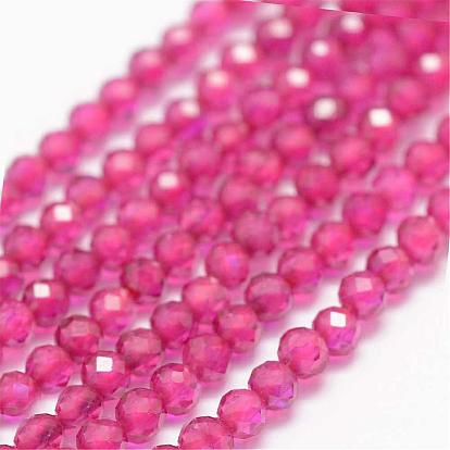 Perles synthétiques pierres fines brins, imitation rubis, facette, ronde