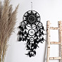 Toile/filet tissé en fer avec des décorations de pendentifs en plumes, Tenture murale ronde et plate en macramé de style bohème
