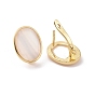 Rack Plating Brass Hoop Earring Findings with Latch Back Closure, with Shell and Vertical Loops, Oval, Cadmium Free & Lead Free, Long-Lasting Plated