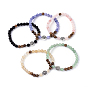 Gemstone Beads Stretch Bracelets, with Wood Beads, Tibetan Style Alloy Beads and Brass Bead Spacers